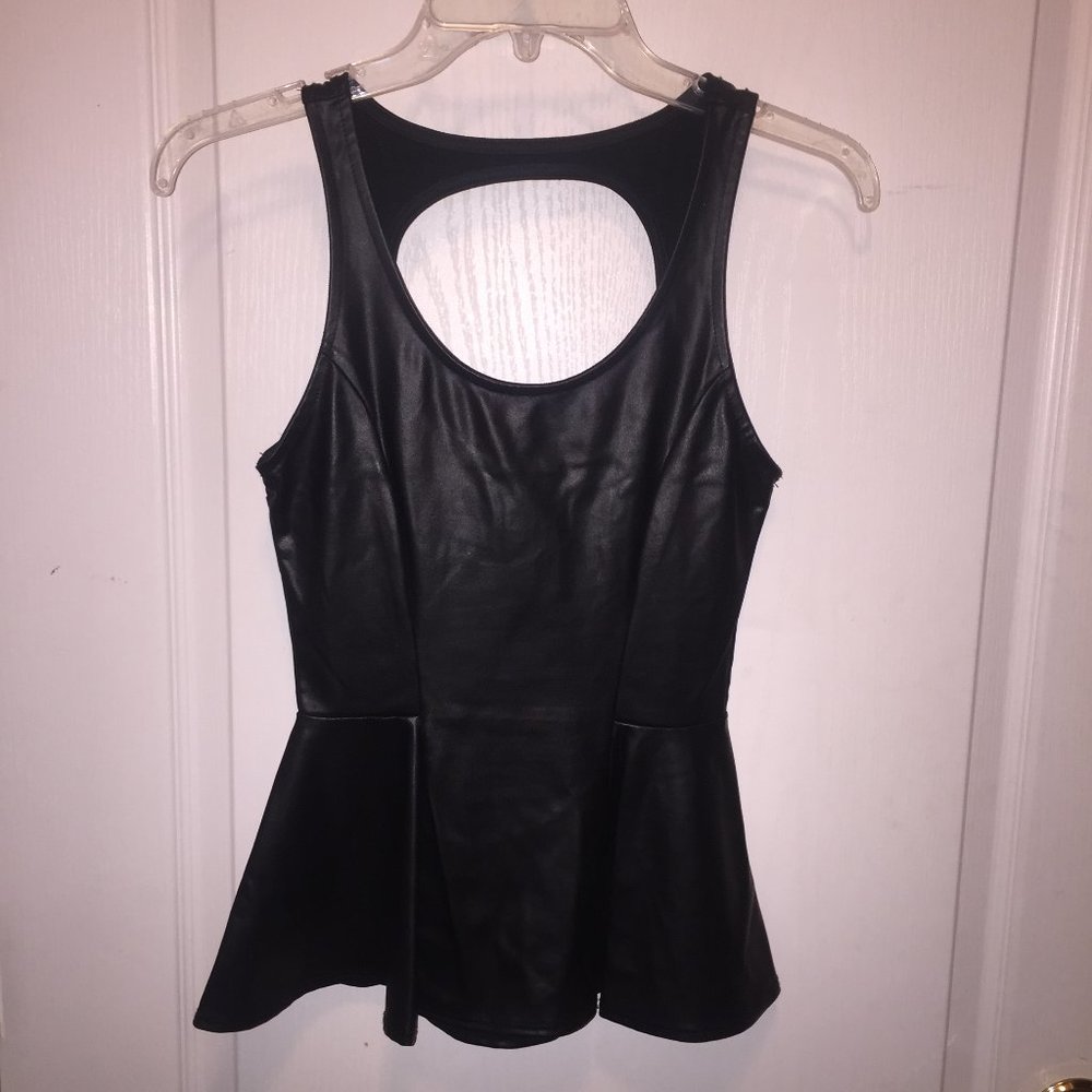 Faux Leather Peplum Top